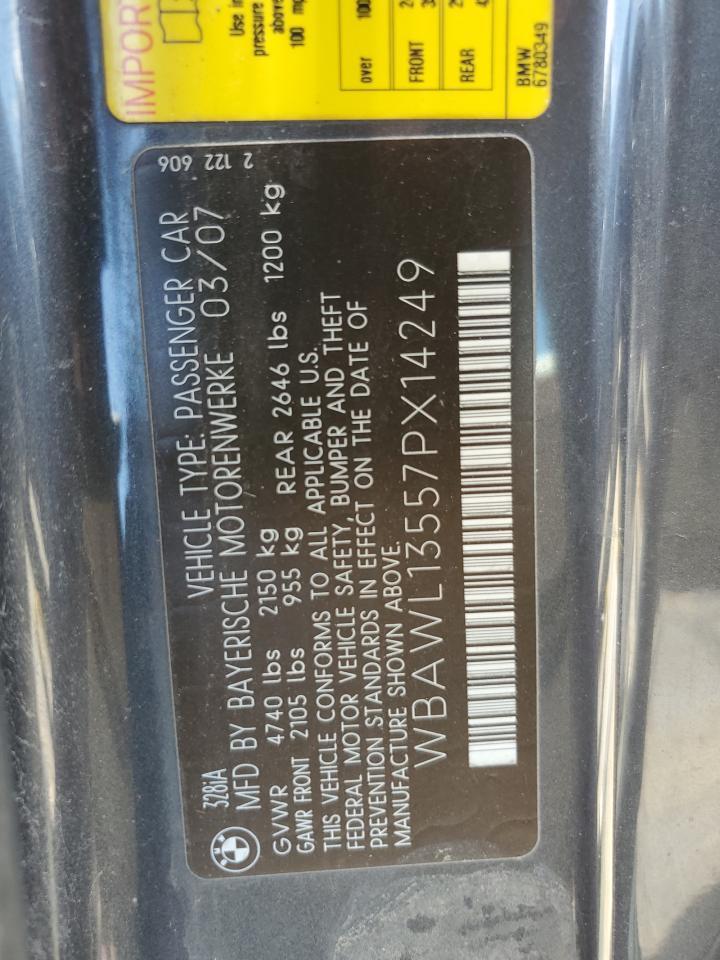 2007 BMW 328 I VIN: WBAWL13557PX14249 Lot: 56940895