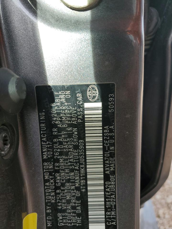4T1B11HKXJU535909 TOYOTA CAMRY 2018