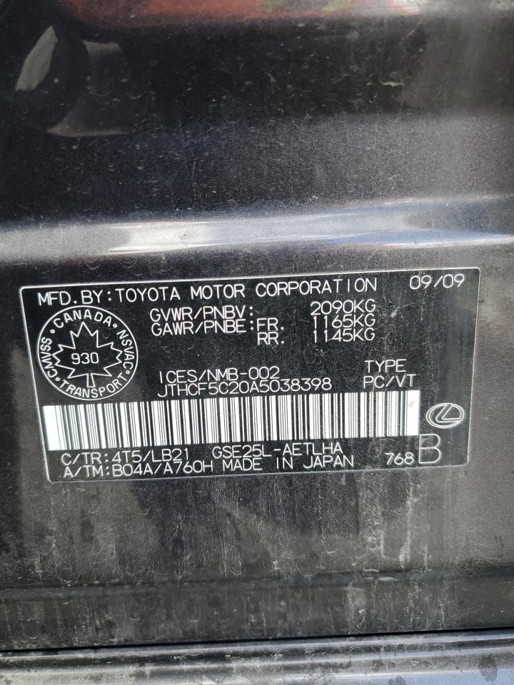2010 Lexus Is 250 VIN: JTHCF5C20A5038398 Lot: 92109165