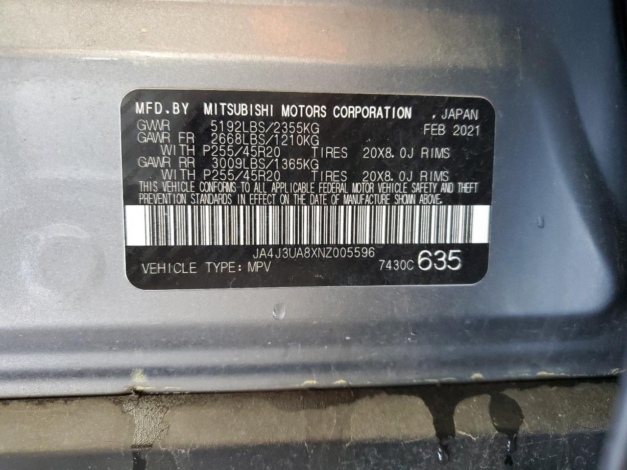 2022 Mitsubishi Outlander Se VIN: JA4J3UA8XNZ005596 Lot: 56474315