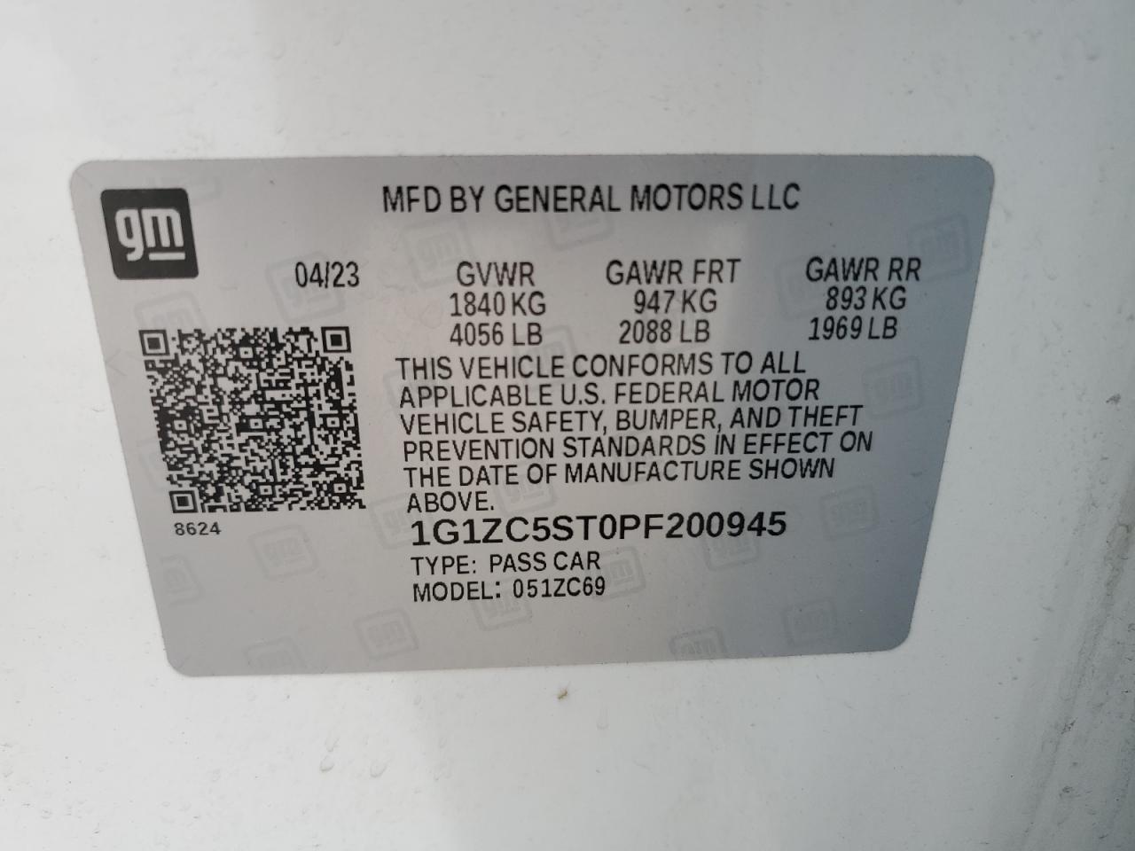 1G1ZC5ST0PF200945 CHEVROLET MALIBU 2023