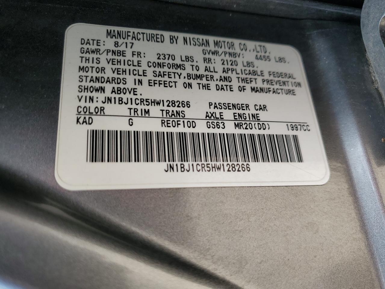2017 Nissan Rogue Sport S VIN: JN1BJ1CR5HW128266 Lot: 56843375