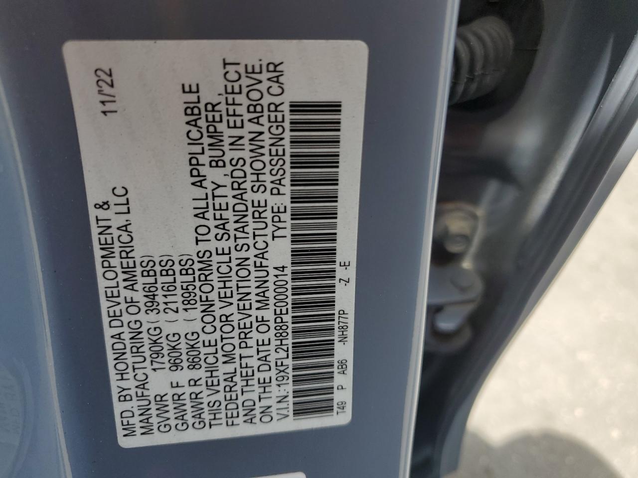 19XFL2H88PE000014 HONDA CIVIC 2023