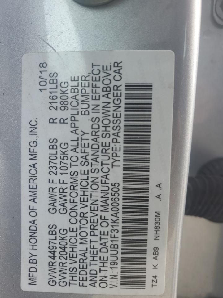 2019 Acura Tlx VIN: 19UUB1F31KA006505 Lot: 55859985