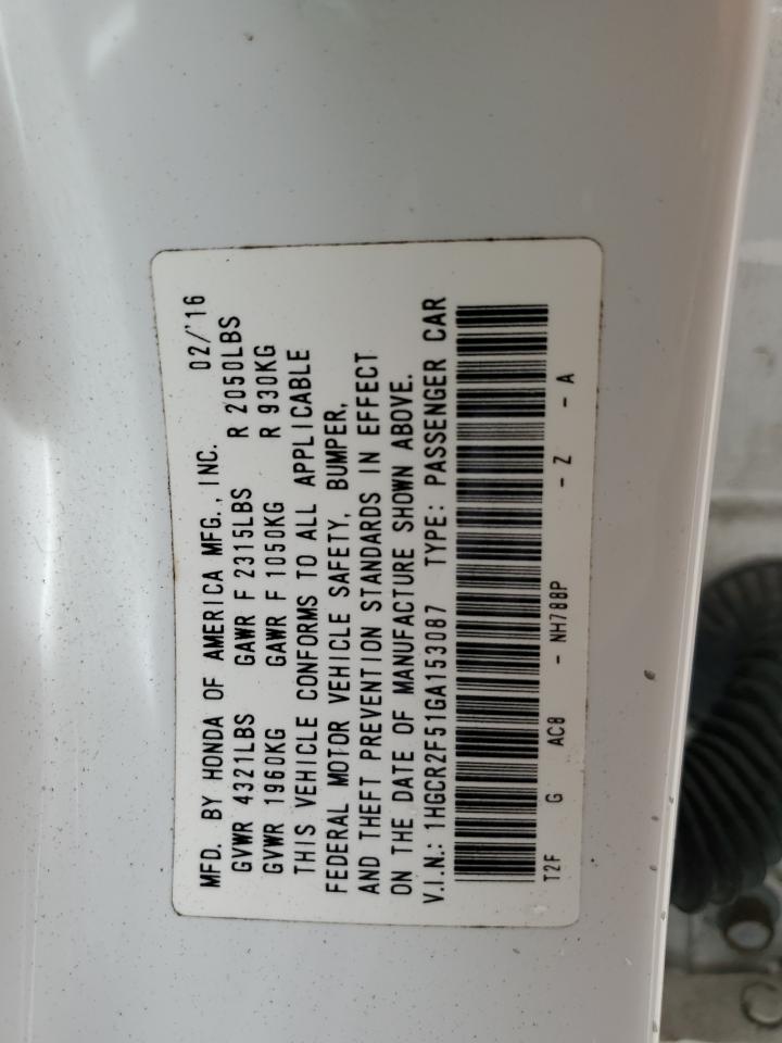 1HGCR2F51GA153087 HONDA ACCORD 2016