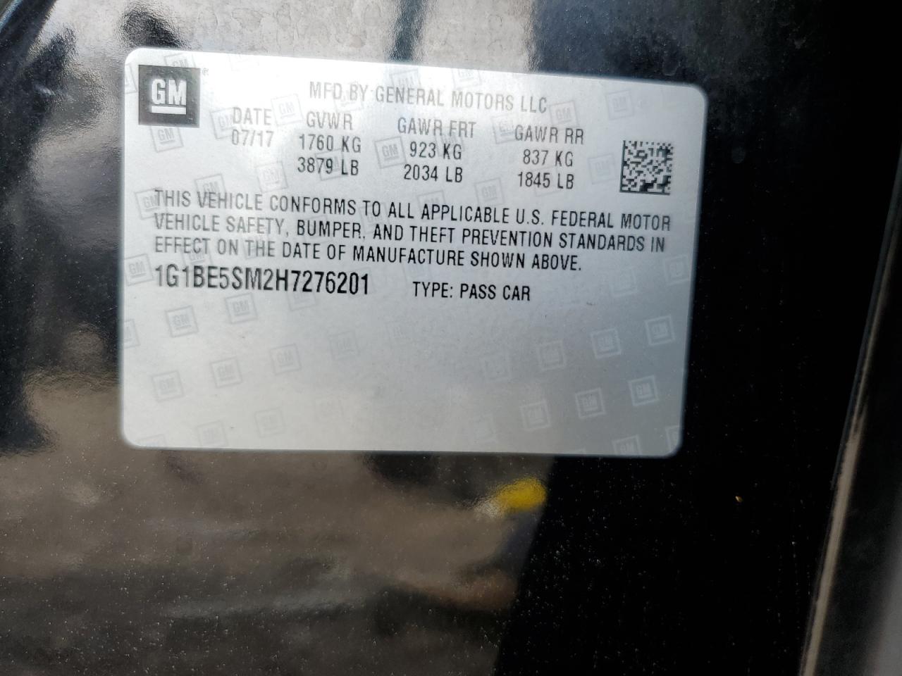 1G1BE5SM2H7276201 CHEVROLET CRUZE 2017