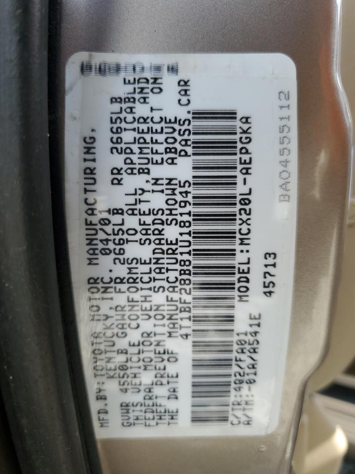 2001 Toyota Avalon Xl VIN: 4T1BF28B81U181945 Lot: 55882365