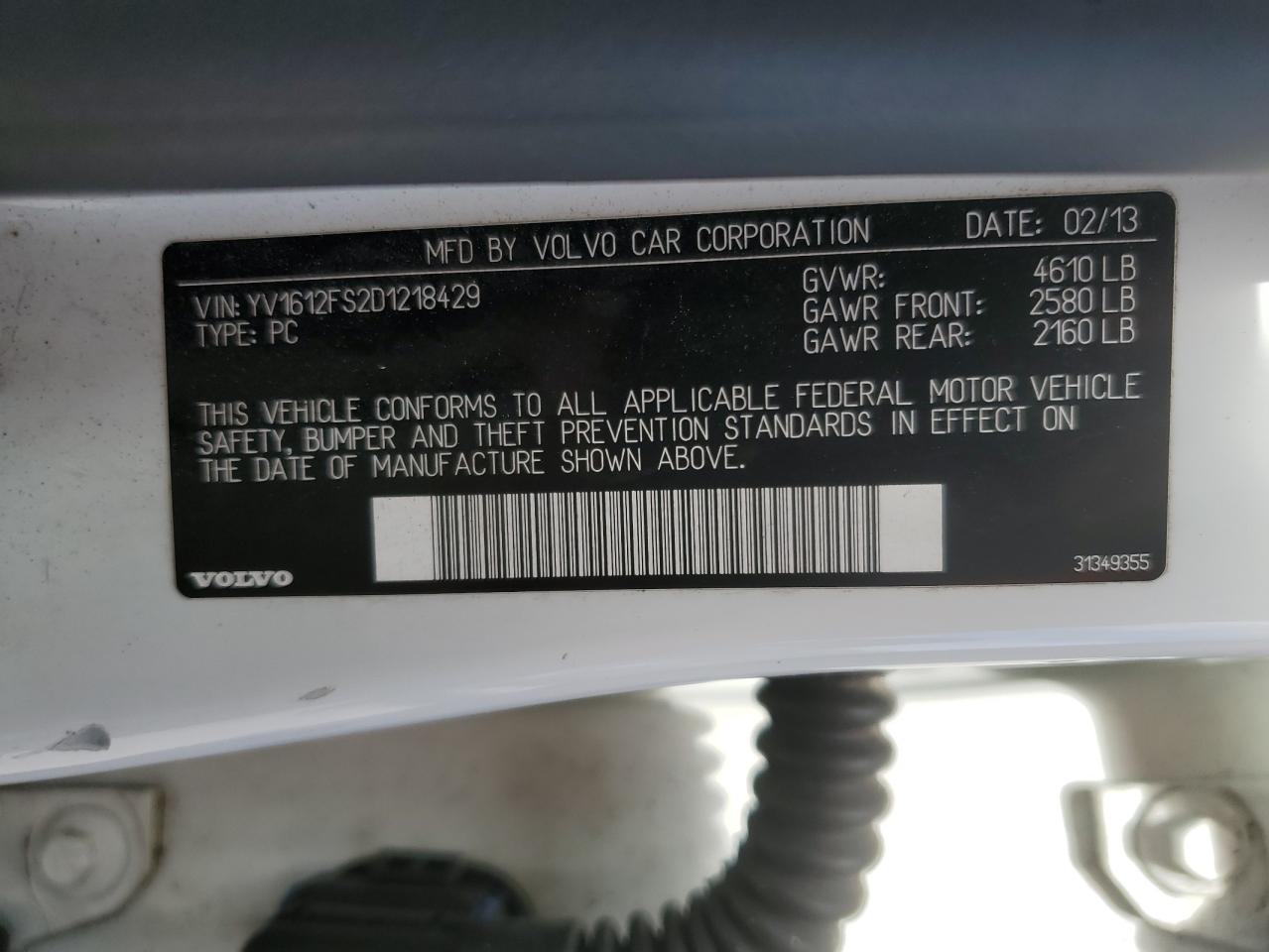 2013 Volvo S60 T5 VIN: YV1612FS2D1218429 Lot: 57075845
