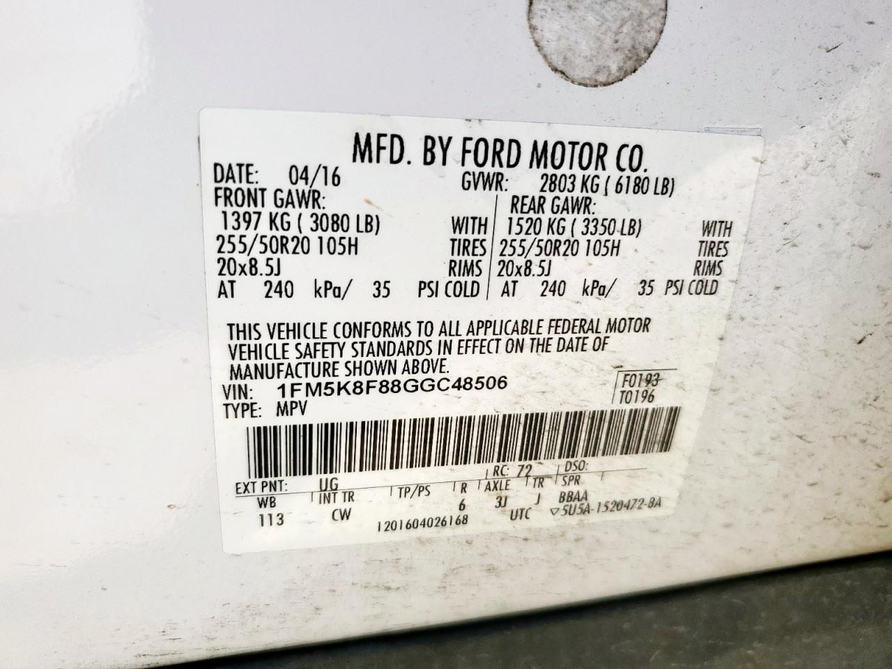1FM5K8F88GGC48506 FORD EXPLORER 2016