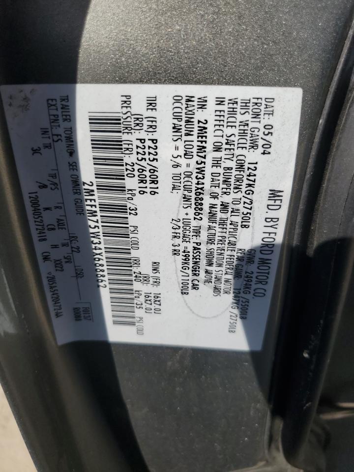 2004 Mercury Grand Marquis Ls VIN: 2MEFM75W34X688862 Lot: 56801635