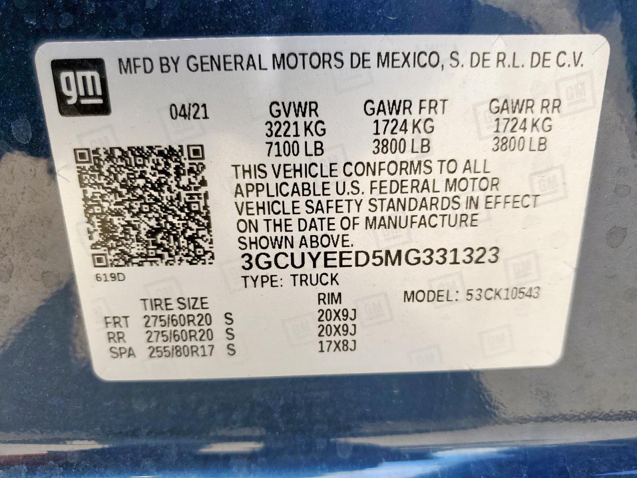 3GCUYEED5MG331323 CHEVROLET ALL Models 2021