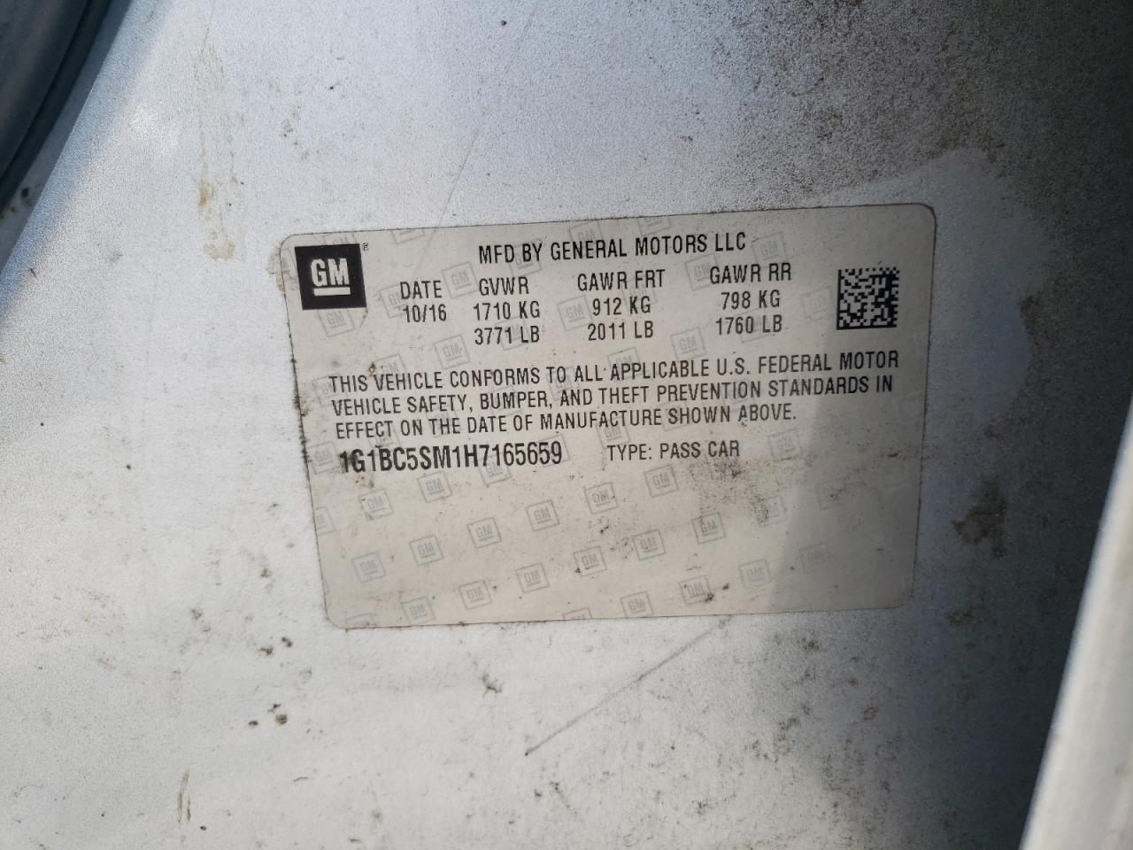 1G1BC5SM1H7165659 CHEVROLET CRUZE 2017