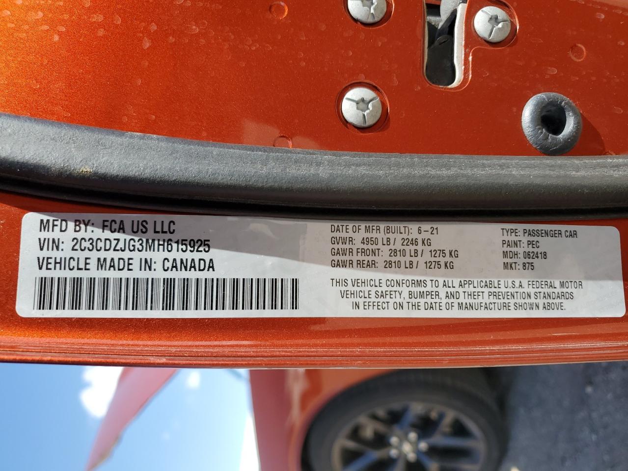 2021 Dodge Challenger Gt VIN: 2C3CDZJG3MH615925 Lot: 55642315