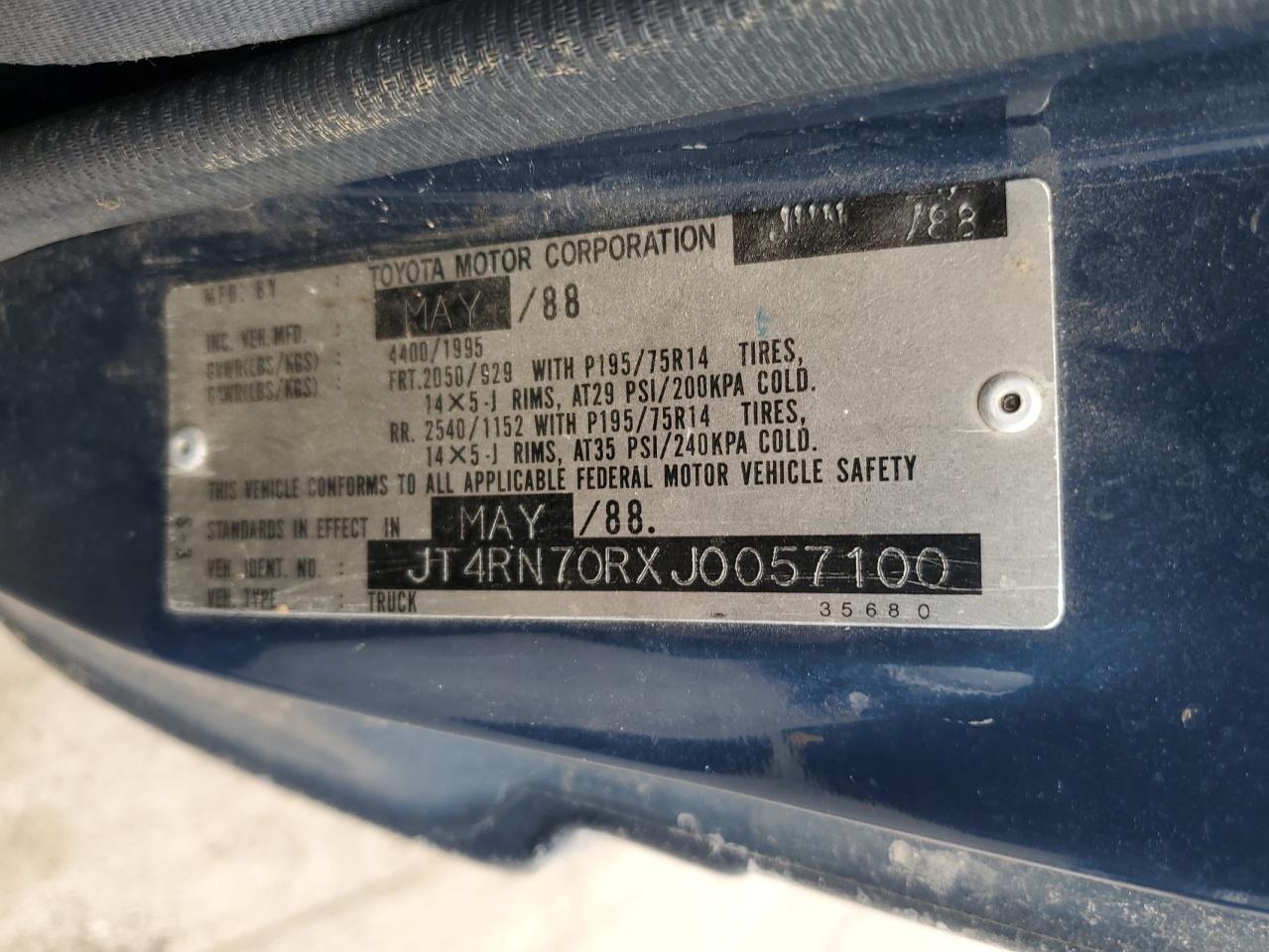 1988 Toyota Pickup Xtracab Rn70 Dlx VIN: JT4RN70RXJ0057100 Lot: 56653035