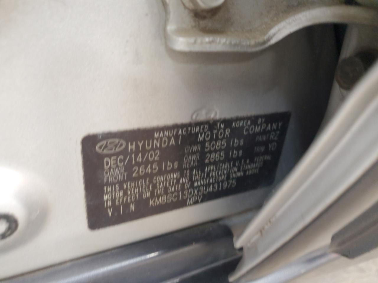 2003 Hyundai Santa Fe Gls VIN: KM8SC13DX3U431975 Lot: 56180275