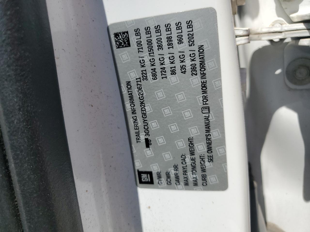 3GCUYGED2KG206711 CHEVROLET ALL Models 2019