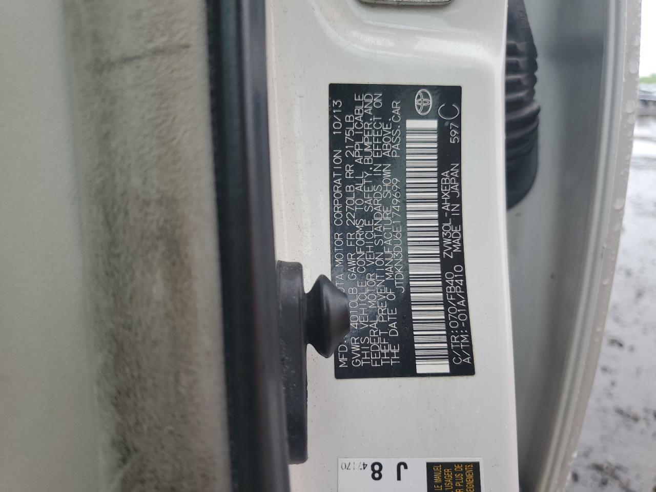 2014 Toyota Prius VIN: JTDKN3DU6E1749699 Lot: 56937655