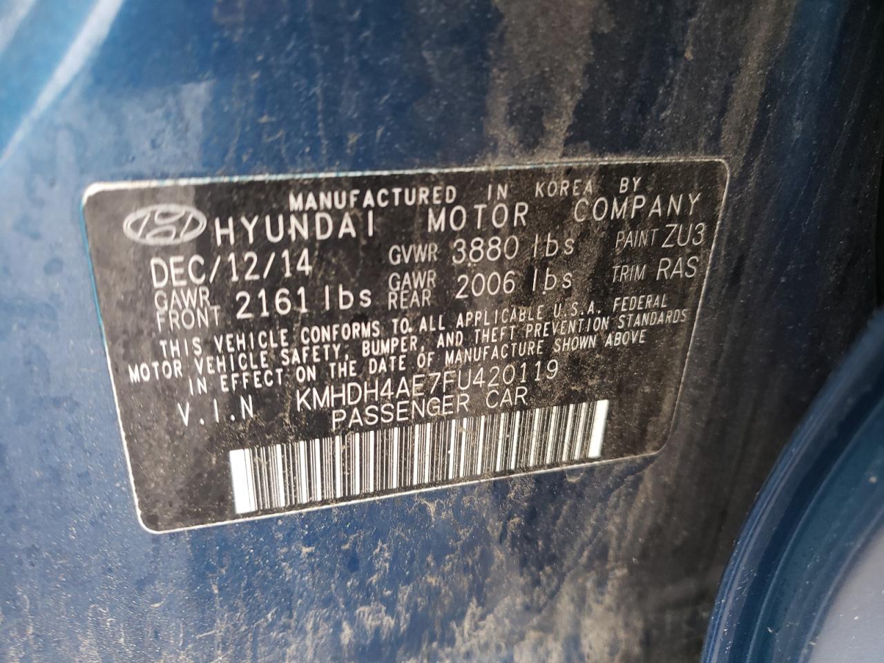2015 Hyundai Elantra Se VIN: KMHDH4AE7FU420119 Lot: 55757485
