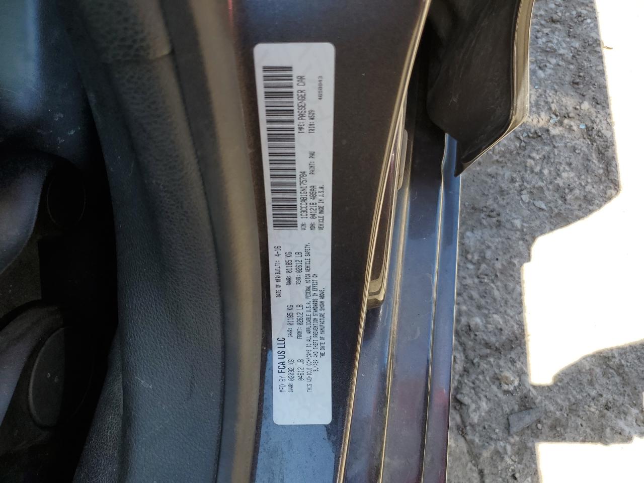 2016 Chrysler 200 Limited VIN: 1C3CCCAB1GN175784 Lot: 59107225