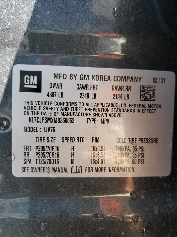 KL7CJPSMXMB360662 CHEVROLET TRAX 2021
