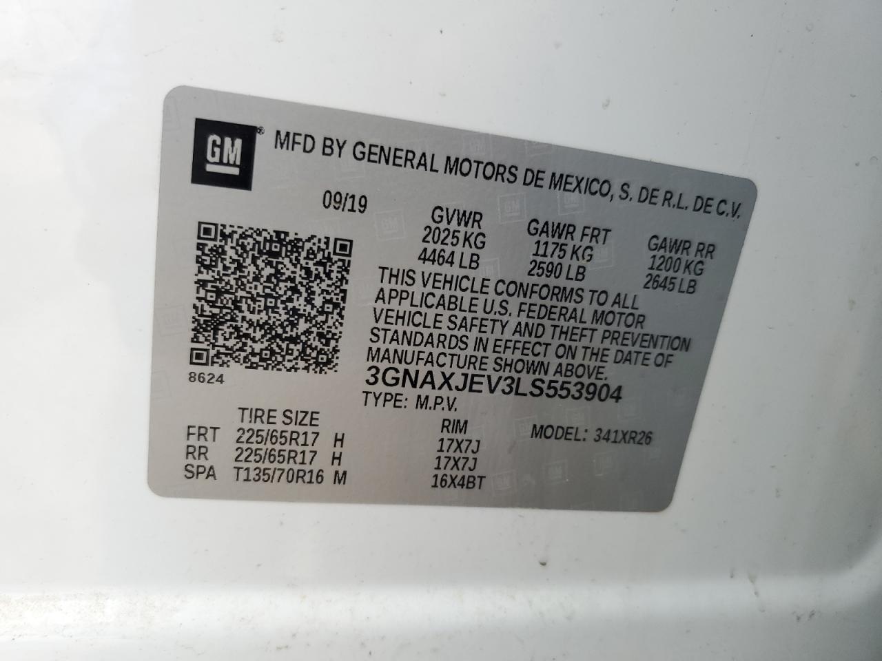 3GNAXJEV3LS553904 CHEVROLET EQUINOX 2020