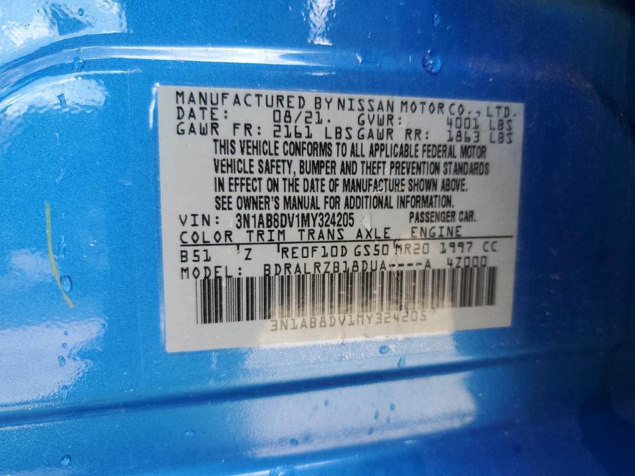 3N1AB8DV1MY324205 NISSAN SENTRA 2021