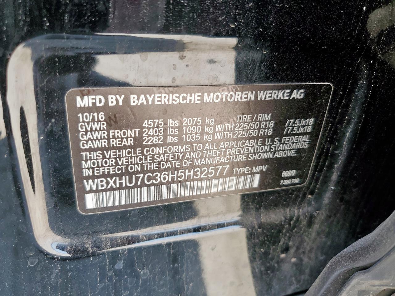 2017 BMW X1 Sdrive28I VIN: WBXHU7C36H5H32577 Lot: 59004295
