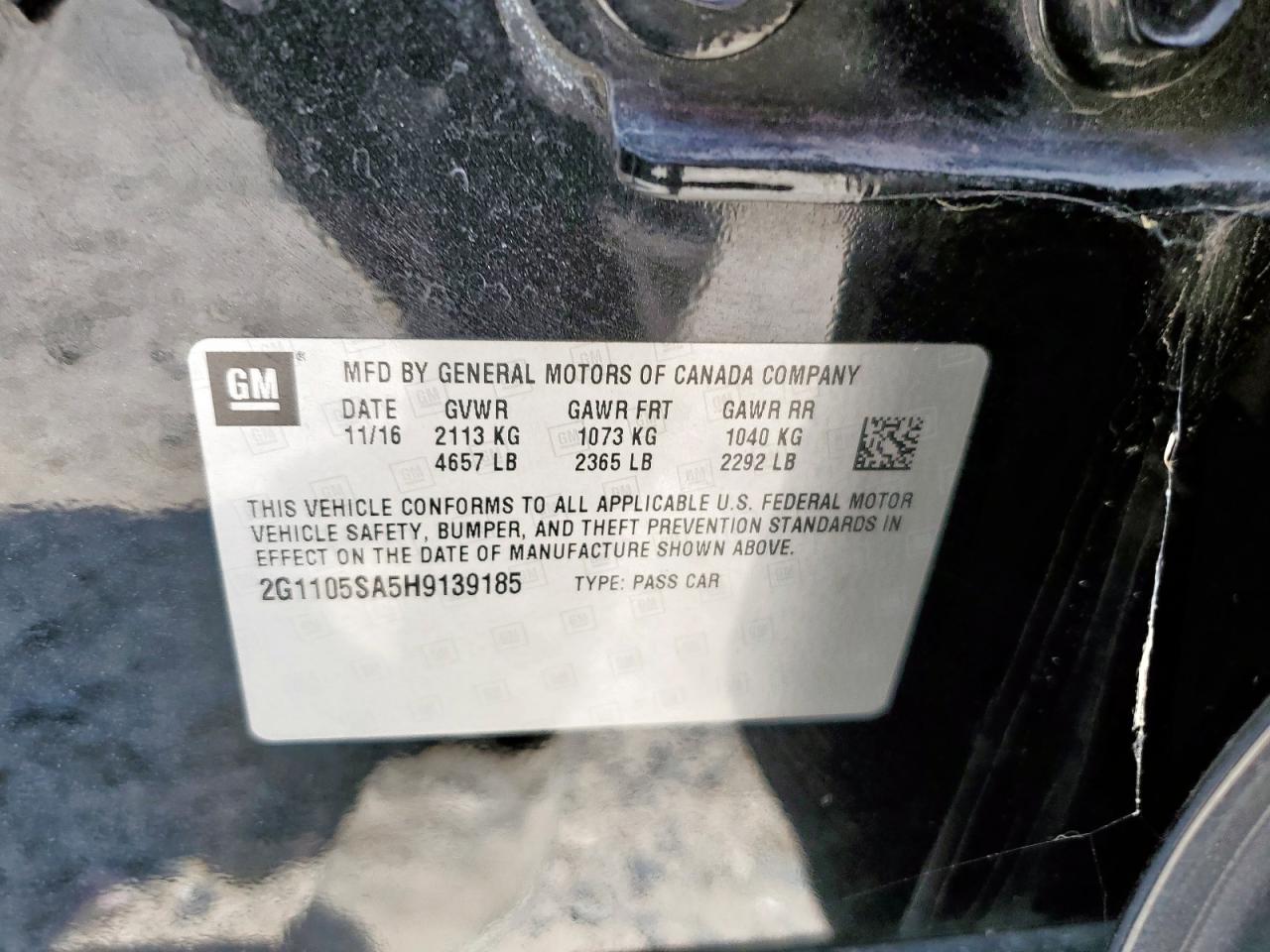 2G1105SA5H9139185 CHEVROLET IMPALA 2017