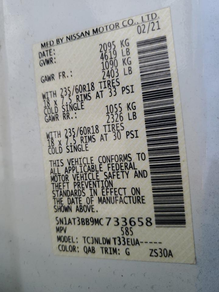 5N1AT3BB9MC733658 NISSAN ROGUE 2021