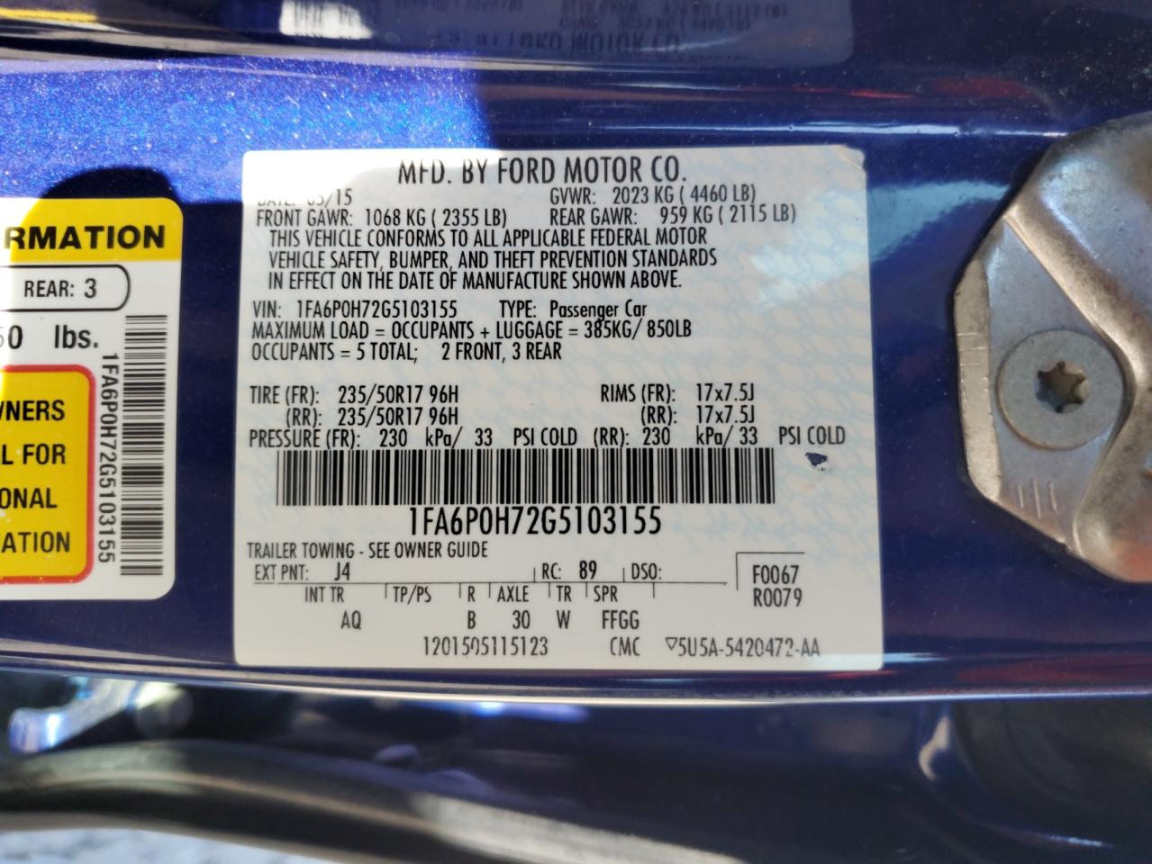 1FA6P0H72G5103155 FORD FUSION 2016