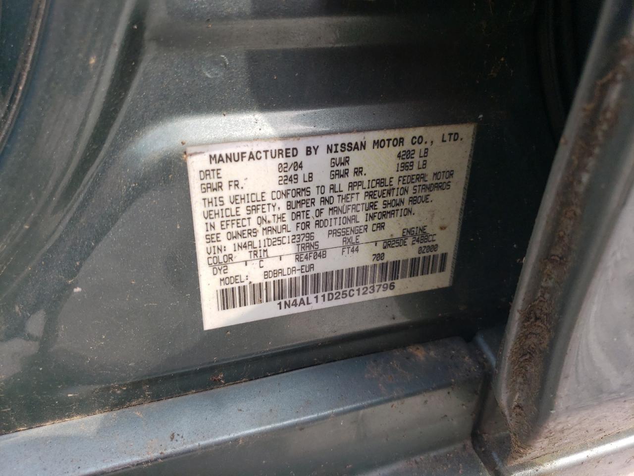 2005 Nissan Altima S VIN: 1N4AL11D25C123796 Lot: 57246835