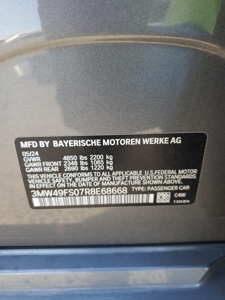 2024 BMW M340I VIN: 3MW49FS07R8E68668 Lot: 55664945