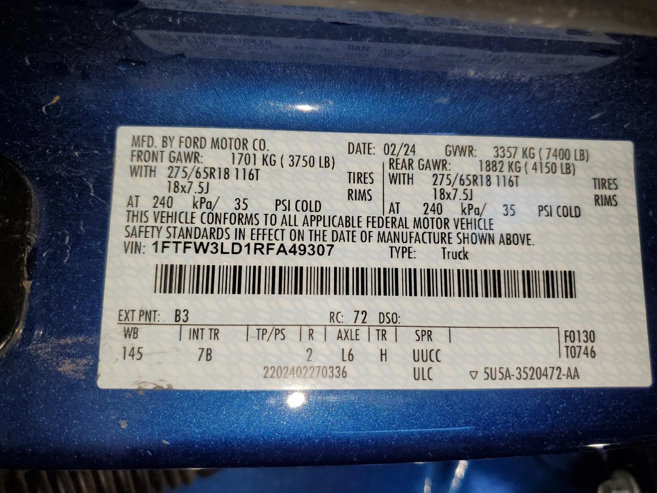 1FTFW3LD1RFA49307 FORD All Models 2024