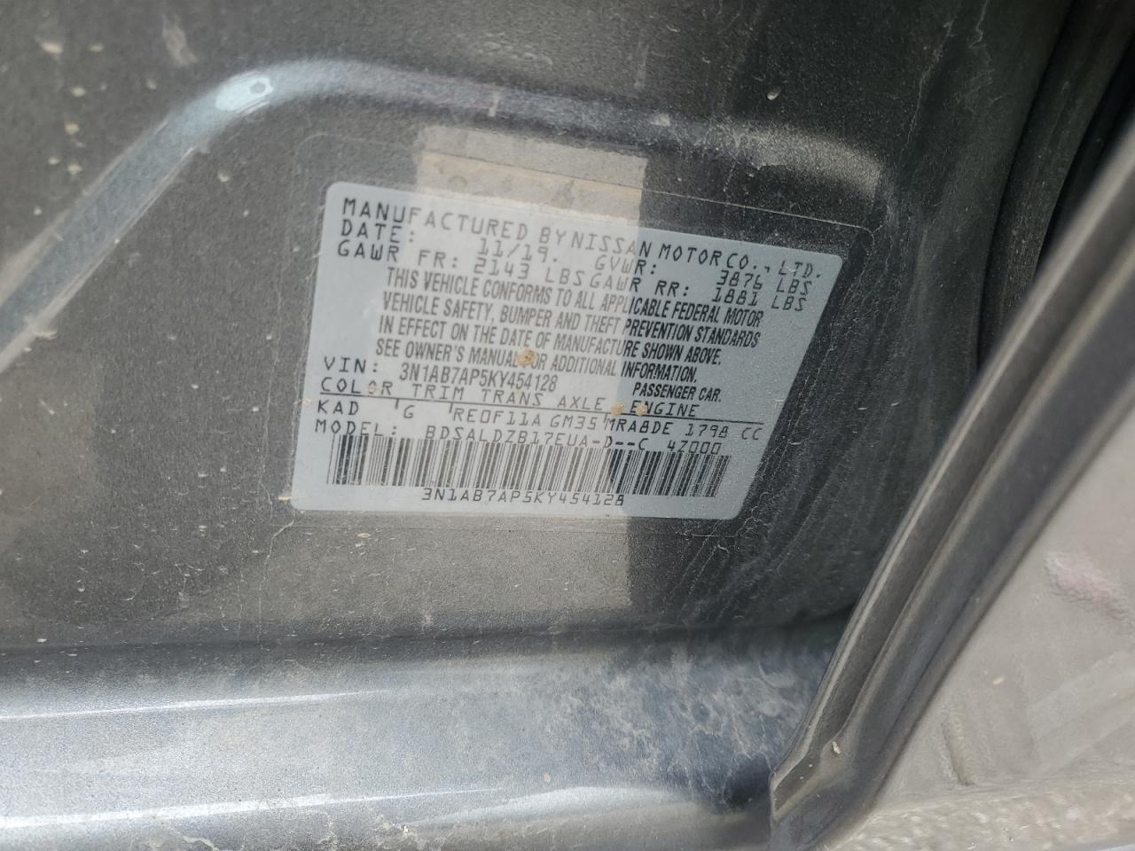 3N1AB7AP5KY454128 NISSAN SENTRA 2019