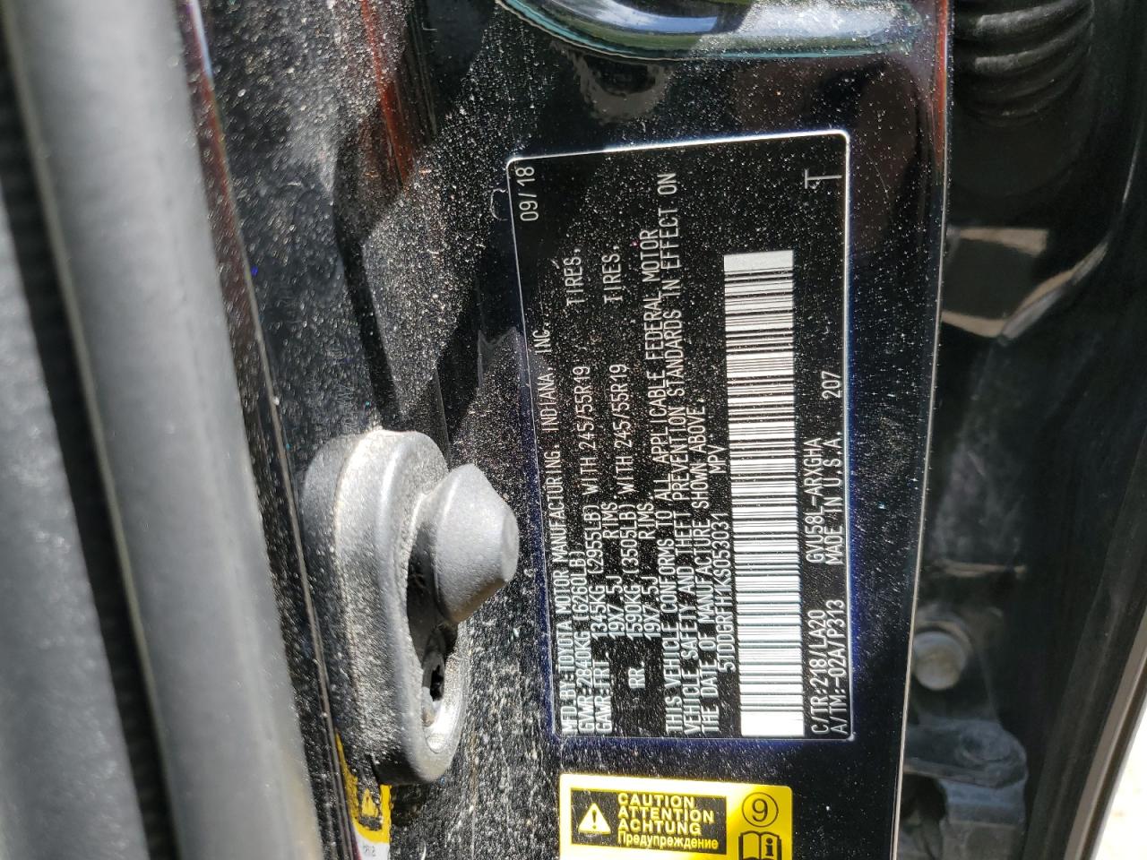 5TDDGRFH1KS053031 TOYOTA HIGHLANDER 2019