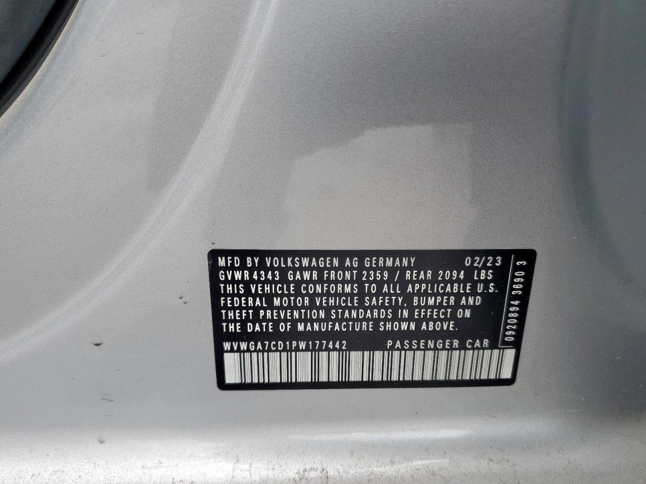 2023 Volkswagen Gti S VIN: WVWGA7CD1PW77442 Lot: 58861735