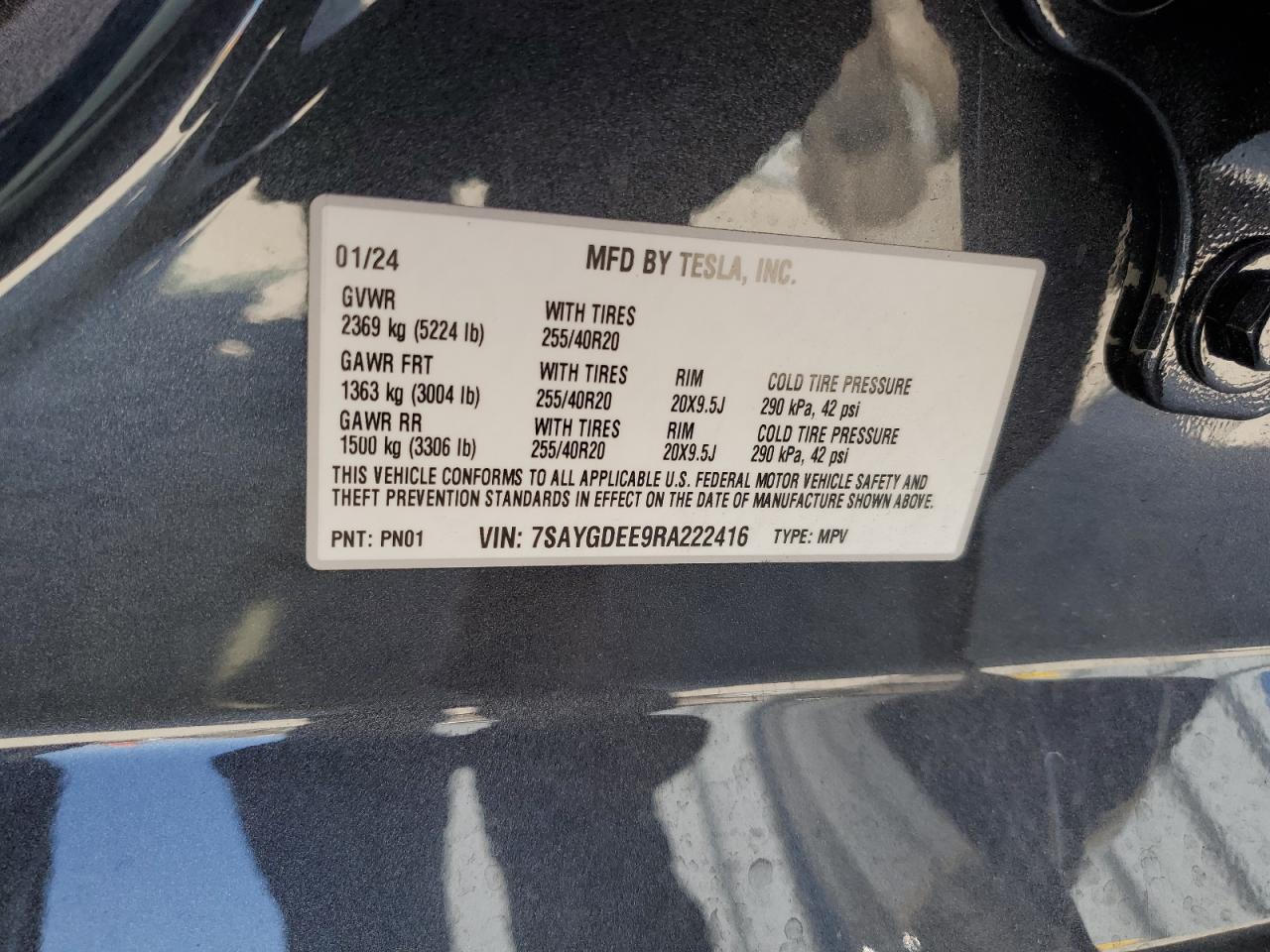 2024 Tesla Model Y VIN: 7SAYGDEE9RA222416 Lot: 57152385