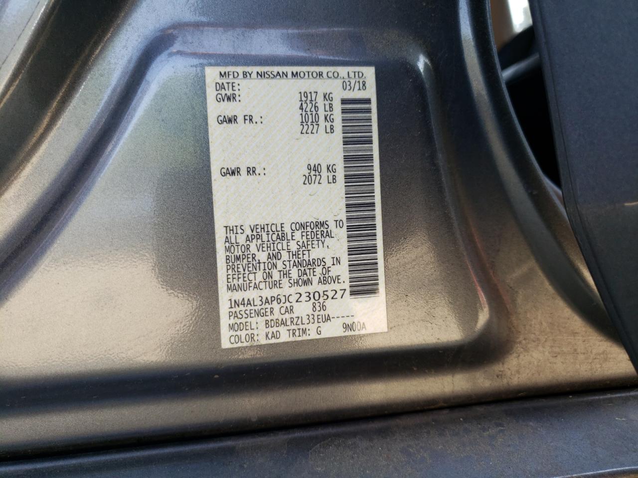 1N4AL3AP6JC230527 NISSAN ALTIMA 2018