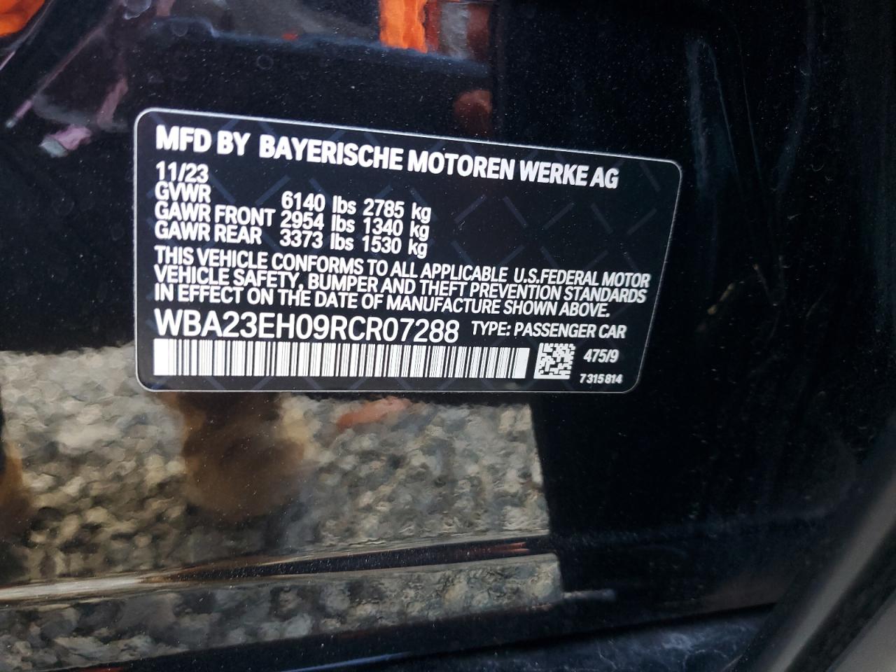 2024 BMW 740 I VIN: WBA23EH09RCR07288 Lot: 56522095