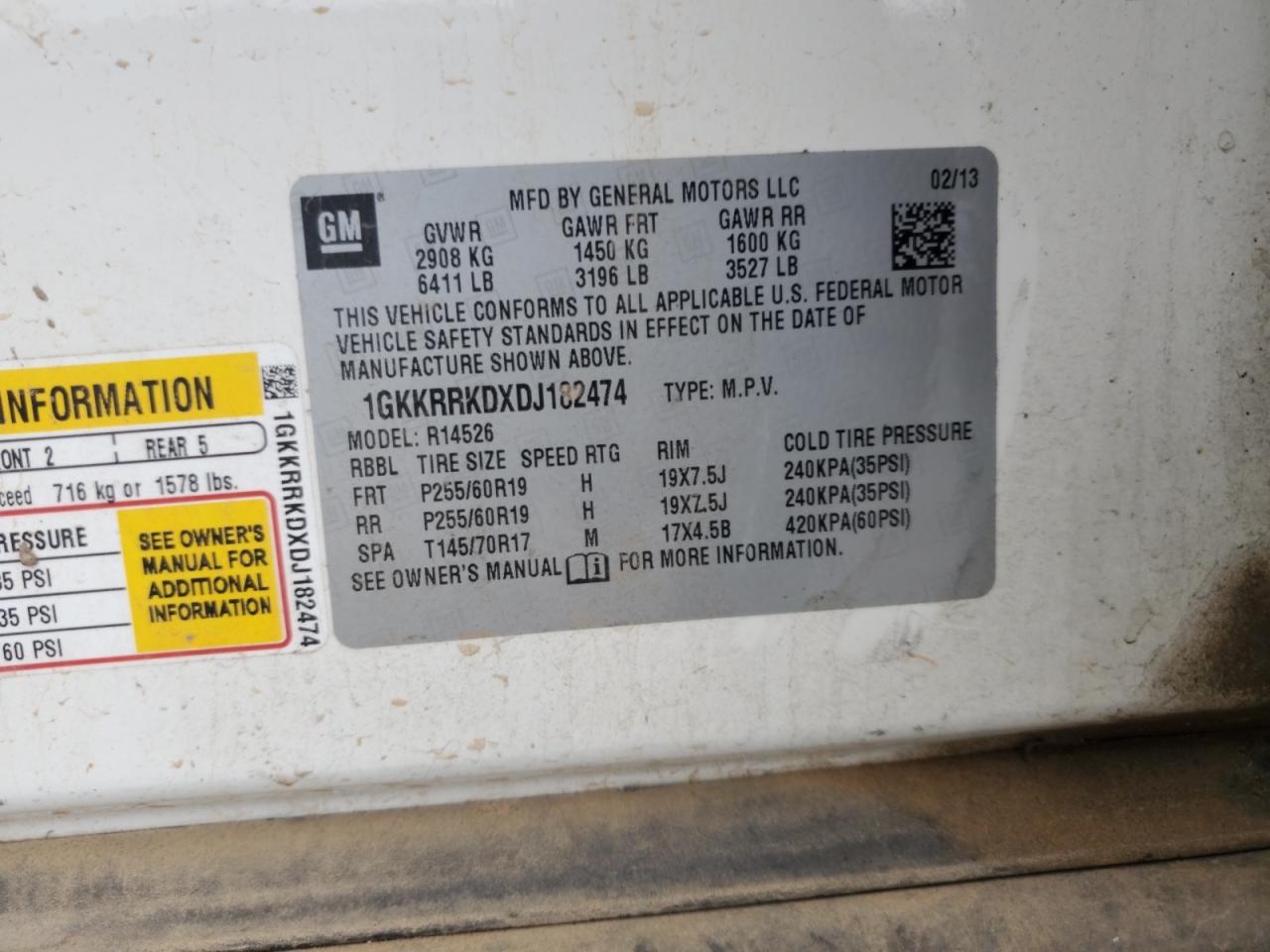 2013 GMC Acadia Slt-1 VIN: 1GKKRRKDXDJ182474 Lot: 57090245