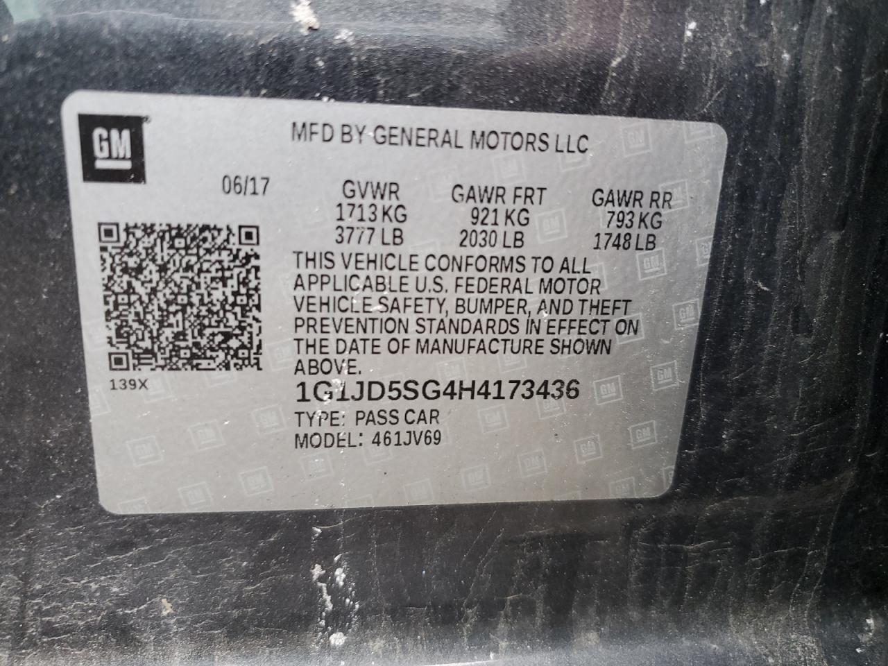 1G1JD5SG4H4173436 CHEVROLET SONIC 2017