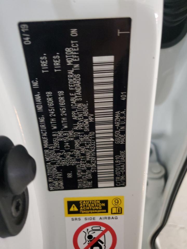5TDKZRFH7KS327110 TOYOTA HIGHLANDER 2019