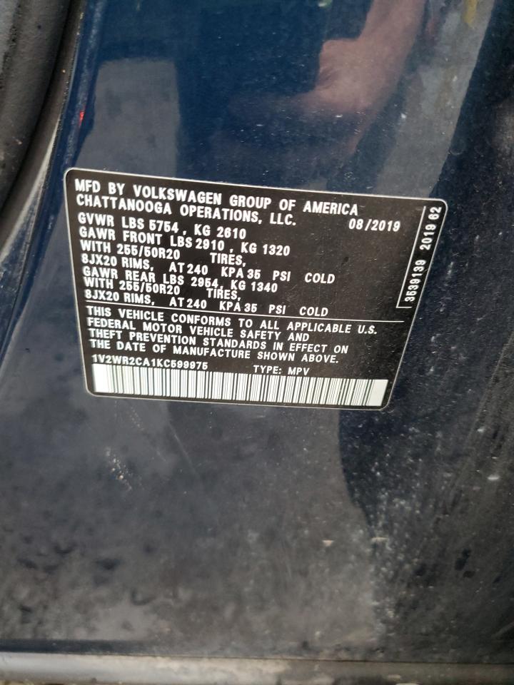 2019 Volkswagen Atlas Se VIN: 1V2WR2CA1KC599975 Lot: 56891595