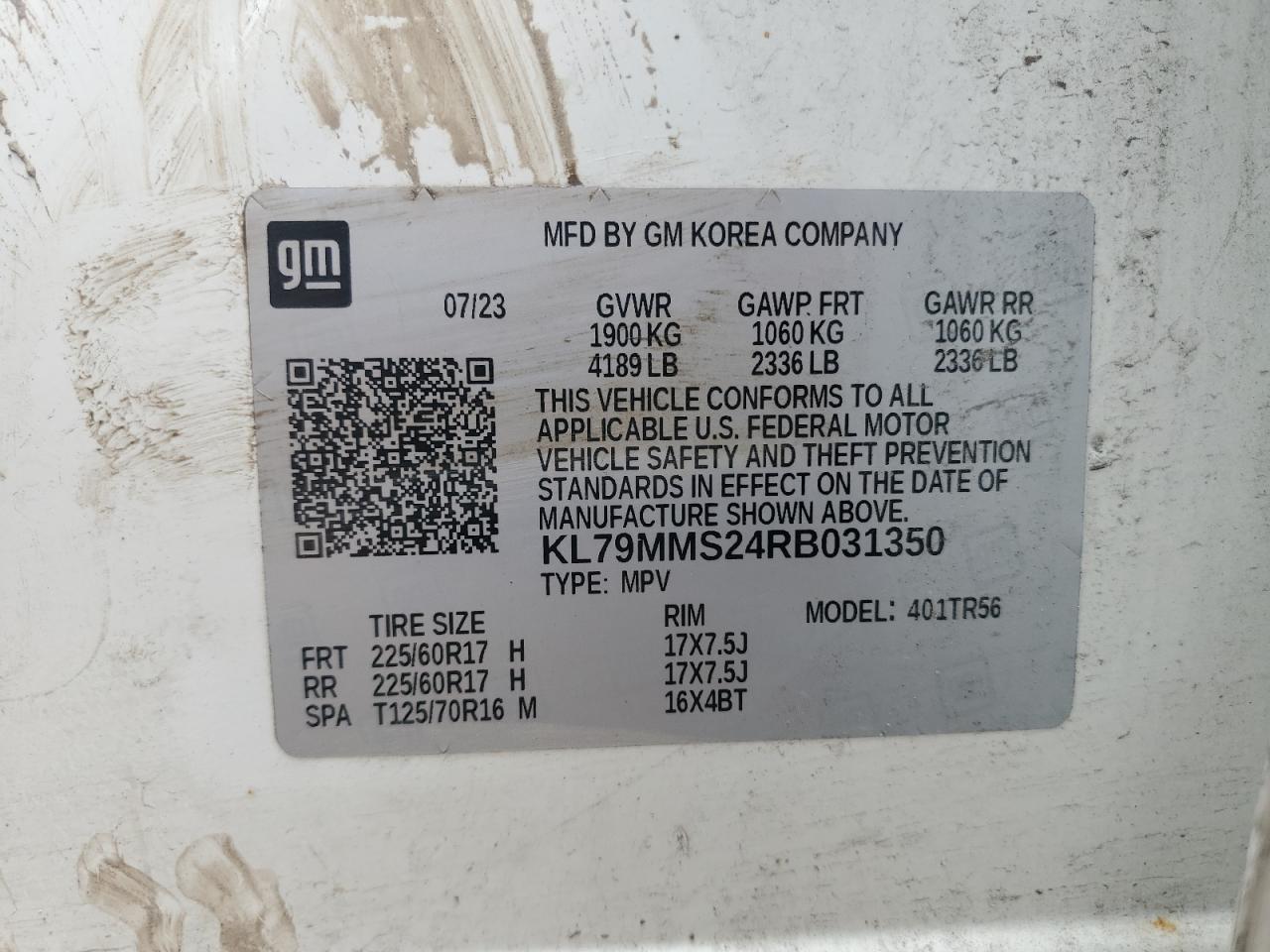 2024 Chevrolet Trailblazer Ls VIN: KL79MMS24RB031350 Lot: 58639005