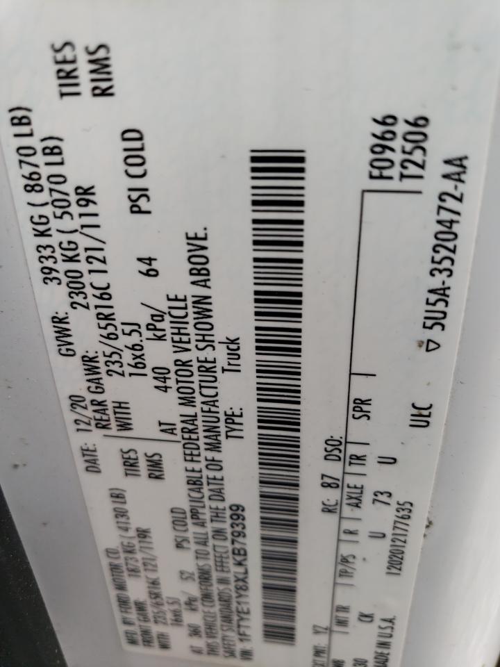 2020 Ford Transit T-150 VIN: 1FTYE1Y8XLKB79399 Lot: 58502485