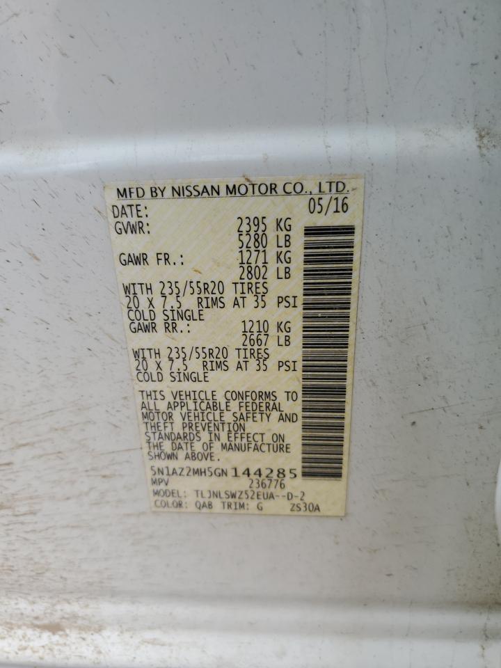 5N1AZ2MH5GN144285 NISSAN MURANO 2016