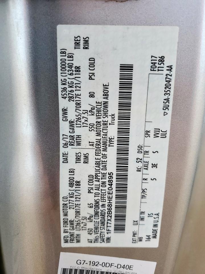 2017 Ford F250 Super Duty VIN: 1FT7X2B68HEE04895 Lot: 58530975