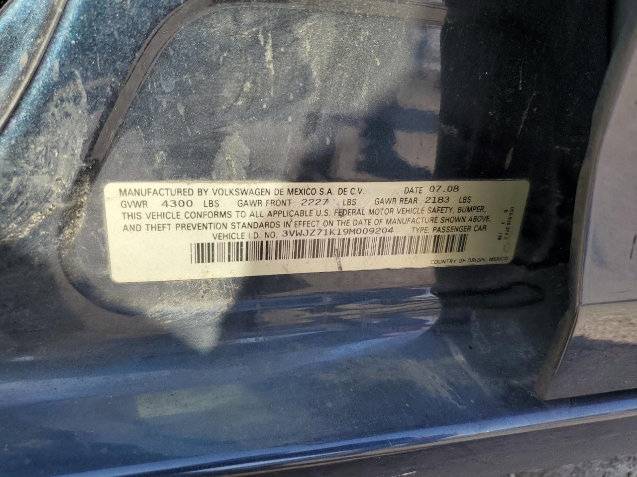 2009 Volkswagen Jetta S VIN: 3VWJZ71K19M009204 Lot: 59012365