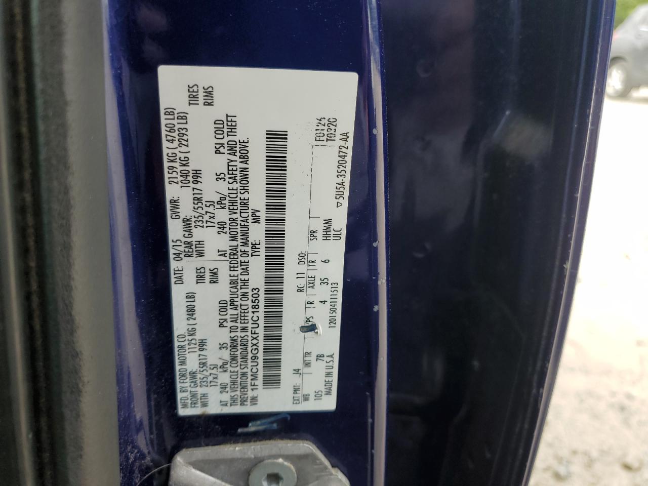 2015 Ford Escape Se VIN: 1FMCU9GXXFUC18503 Lot: 56388995