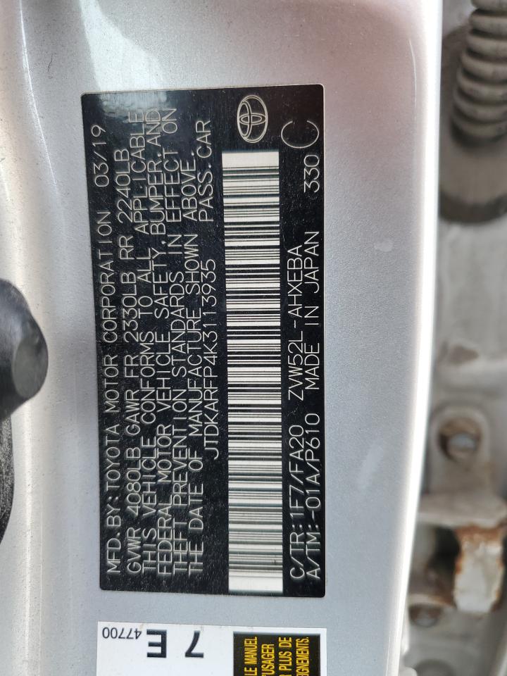 JTDKARFP4K3113935 TOYOTA PRIUS 2019